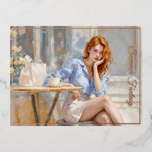 Romantische Ölkunst mit Augen Girl Soft Pastelltön Folien Feiertagspostkarte