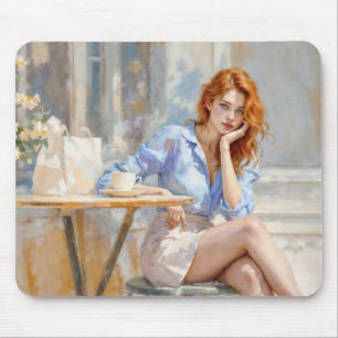 Romantische Ölkunst mit Augen Girl Soft Pastelltön Mousepad