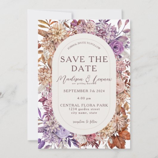 Romantische Orange Lavender Floral Save The Date (Vorderseite)