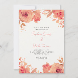 Romantische orange Rosen Sommer Off White Hochzeit Einladung