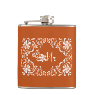 Romantische Orange Shabby Chic Herren Hochzeitsfla Flachmann