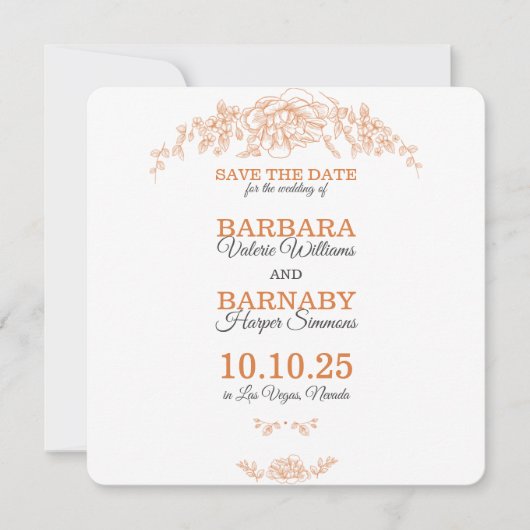 Romantische Orange & White Save the Date Card (Vorderseite)