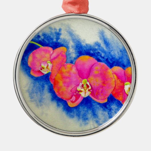 Romantische orangefarbene Aquarellmalerei Silbernes Ornament (Vorne)