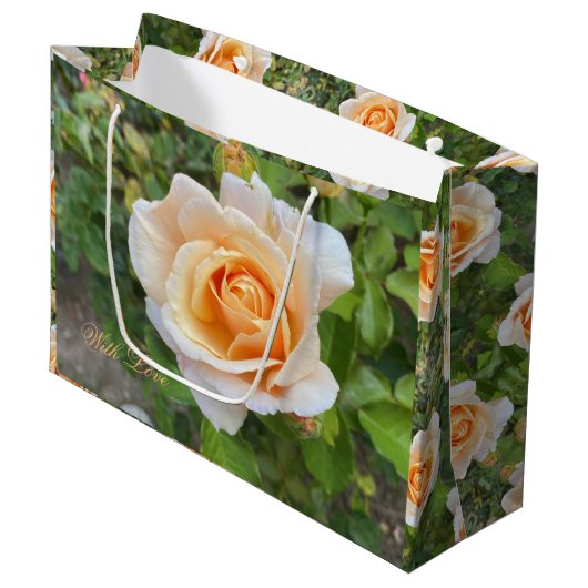 Romantische Orangefarbene Rose Blumenfotografie Große Geschenktüte (Vorderseite Schrägansicht)