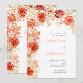 Romantische Orangen- und Weißrosenhochzeit Einladung (Vorne/Hinten)
