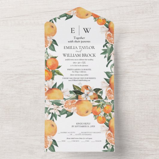 Romantische Orangen Zitrusfrüchte Einladung zur Ho (Innen Boden)