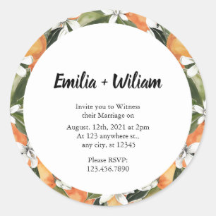 Romantische Orangen-Zitrushochzeit Runder Aufkleber