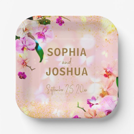 Romantische Orchid Bouquet Elegante Hochzeit Pappteller (Vorderseite)