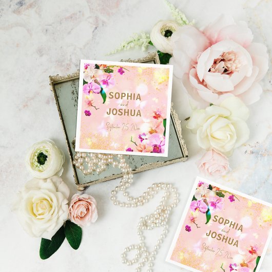 Romantische Orchid Bouquet Elegante Hochzeit Serviette