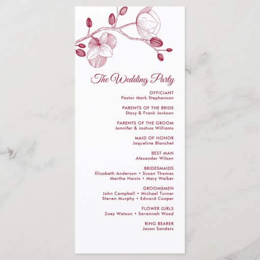 Romantische Orchideen Modernes Hochzeitsprogramm Menükarte (Rückseite)