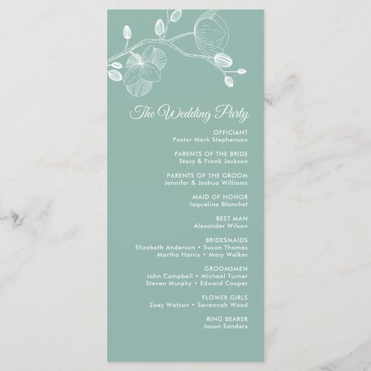 Romantische Orchideen Modernes Hochzeitsprogramm Menükarte (Rückseite)