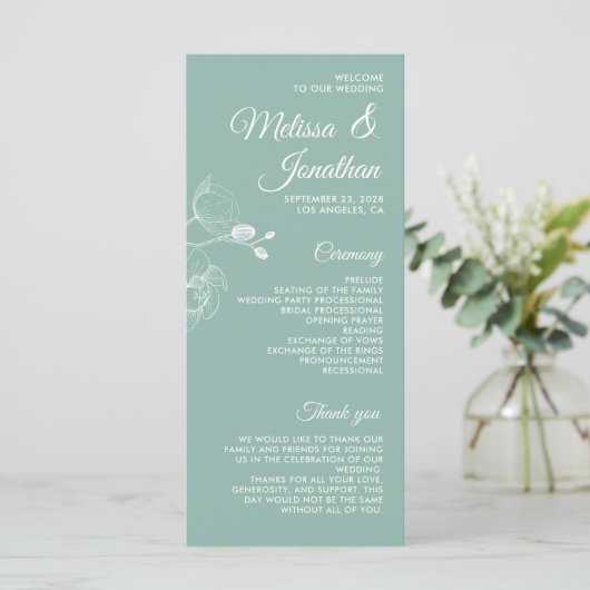 Romantische Orchideen Modernes Hochzeitsprogramm Menükarte (Stehend Vorderseite)