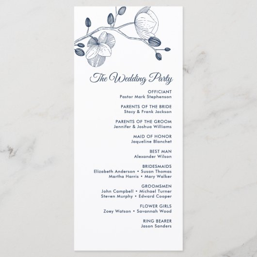 Romantische Orchideen Modernes Hochzeitsprogramm Menükarte (Rückseite)