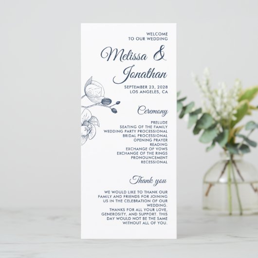Romantische Orchideen Modernes Hochzeitsprogramm Menükarte (Stehend Vorderseite)