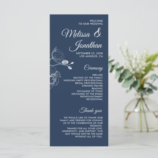 Romantische Orchideen Modernes Hochzeitsprogramm Menükarte (Stehend Vorderseite)