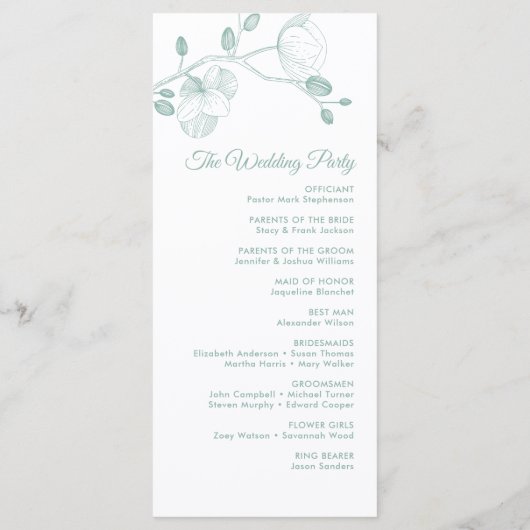 Romantische Orchideen Modernes Hochzeitsprogramm Menükarte (Rückseite)