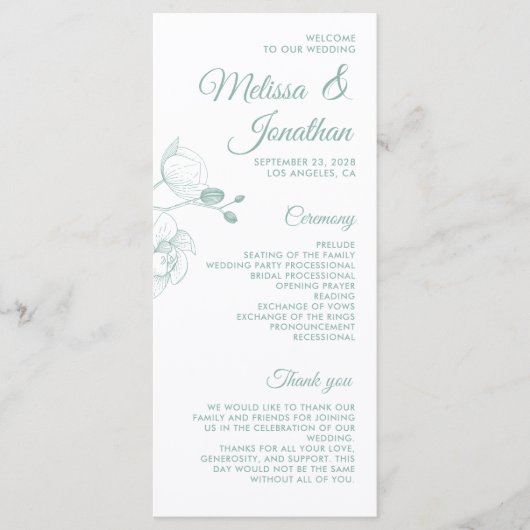 Romantische Orchideen Modernes Hochzeitsprogramm Menükarte (Vorderseite)