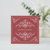 Romantische Ornamente Hochzeit Crimson Einladung (Stehend Vorderseite)
