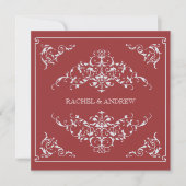 Romantische Ornamente Hochzeit Crimson Einladung (Vorderseite)