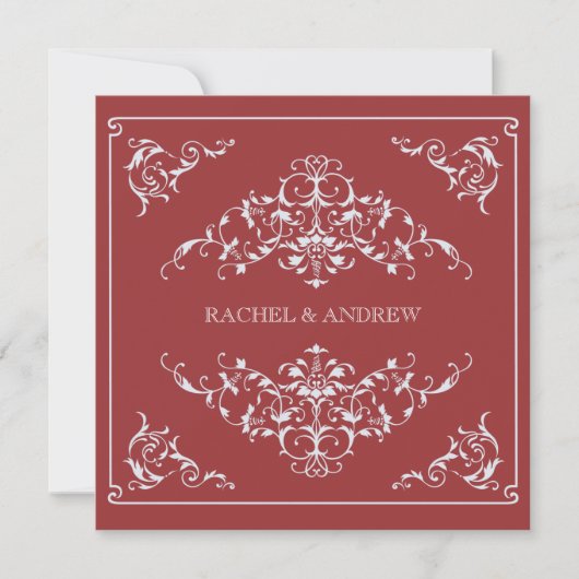 Romantische Ornamente Hochzeit Crimson Einladung (Vorderseite)