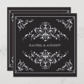 Romantische Ornamente Hochzeit Schwarz Einladung (Vorne/Hinten)
