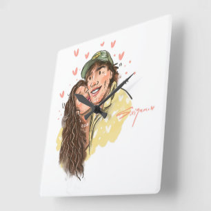 Romantische Paar-Illustrations-Wanduhr Quadratische Wanduhr