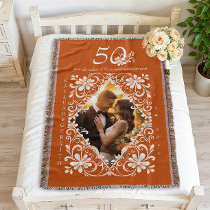 Romantische Paare Foto Burnt Orange 50 Jahrestag Decke