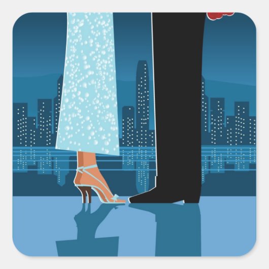 Romantische Paare in der Stadt Quadratischer Aufkleber (Vorderseite)