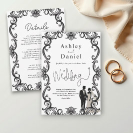 Romantische Paare Schwarz-Weiß-Elegante Hochzeit Einladung