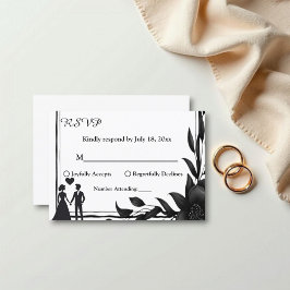 Romantische Paare Schwarz-Weiß-Elegante Hochzeit RSVP Karte
