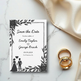 Romantische Paare Schwarz-Weiß-Elegante Hochzeit Save The Date