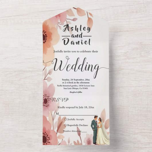 Romantische paarfarbene Sommerhochzeit All In One Einladung (Innen Boden)