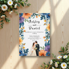 Romantische paarfarbene Sommerhochzeit Einladung