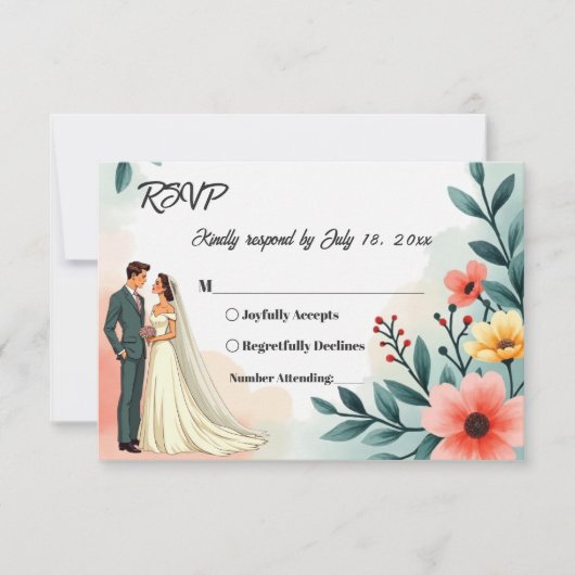 Romantische paarfarbene Sommerhochzeit RSVP Karte (Vorderseite)