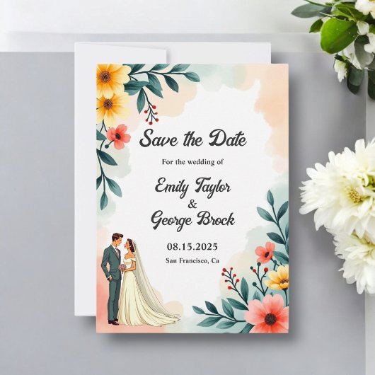 Romantische paarfarbene Sommerhochzeit Save The Date