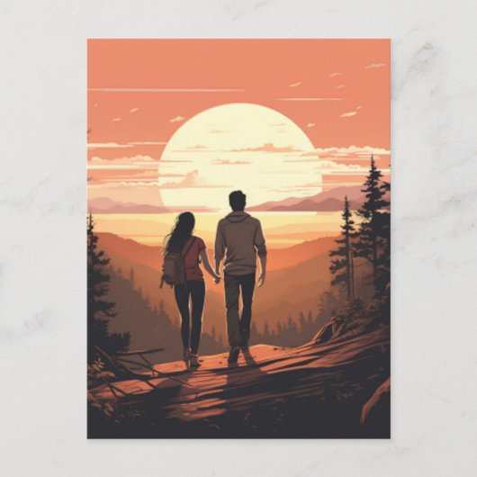 Romantische Paarwanderung Postkarte (Vorderseite)