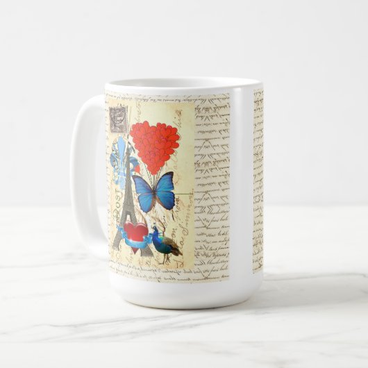 Romantische Paris-Collage Kaffeetasse (Vorderseite Links)