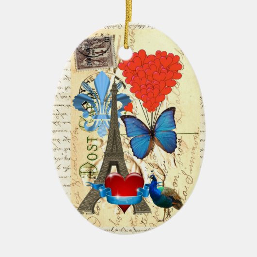 Romantische Paris-Collage Keramikornament (Vorne)