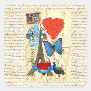 Romantische Pariser Collage Quadratischer Aufkleber