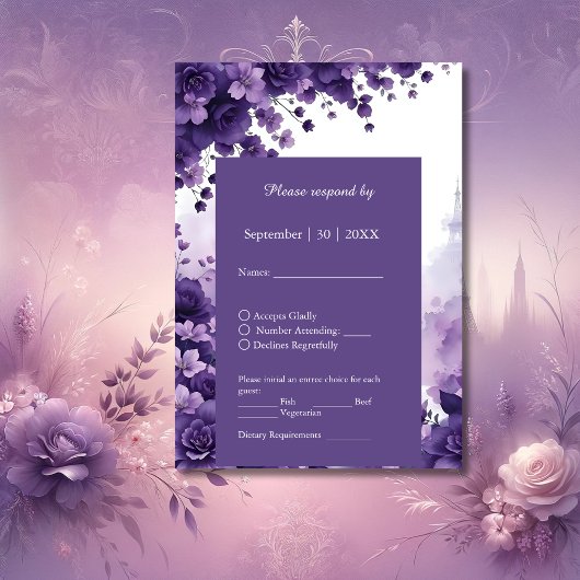 Romantische Pariser Hochzeit | lilaFloral & Eiffel RSVP Karte