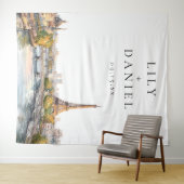 Romantische Pariser Hochzeitsreise Foto Hintergrun Wandteppich (Beispiel (Horizontal))