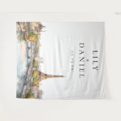 Romantische Pariser Hochzeitsreise Foto Hintergrun Wandteppich (Vorderseite (Horizontal))