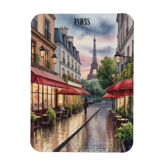 Romantische Pariser Straße Eiffelturm Aquarell Magnet (Vertikal)