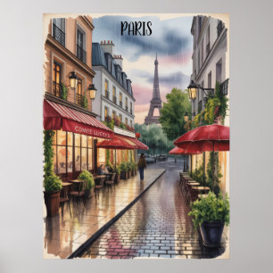 Romantische Pariser Straße Eiffelturm Aquarell Poster