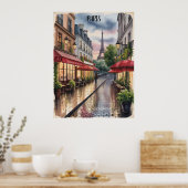 Romantische Pariser Straße Eiffelturm Aquarell Poster (Küche)