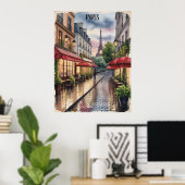 Romantische Pariser Straße Eiffelturm Aquarell Poster (Heimbüro)