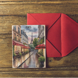 Romantische Pariser Straße Eiffelturm Aquarell Postkarte