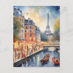 Romantische Pariser Straße mit Eiffelturm Art Postkarte