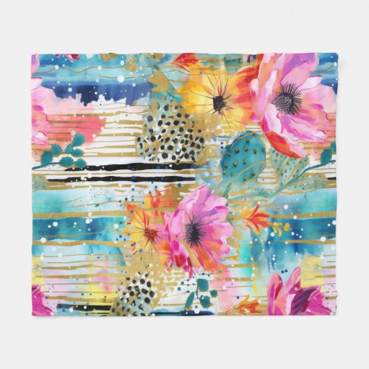 Romantische Pastel Cacti Bloom Fleecedecke (Vorderseite (Horizontal))