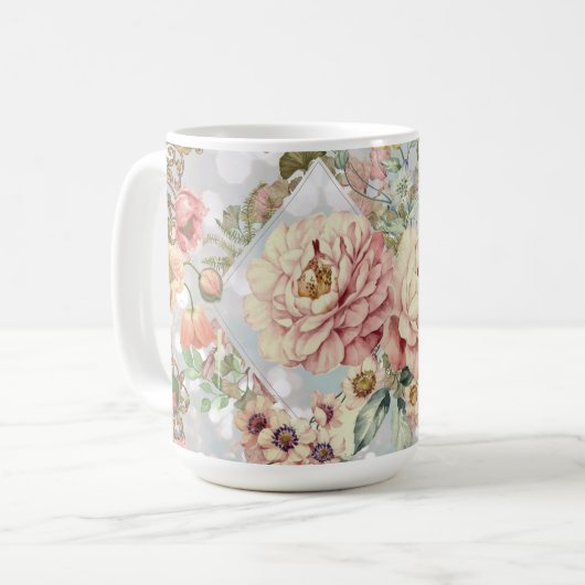 Romantische Pastel Florals Blues Kaffeetasse (Vorderseite Links)